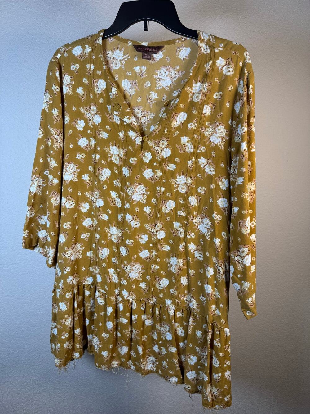 April Cornell Floral Boho Cottage Core Tunic Floral Cotton Mustard Yellow XXL